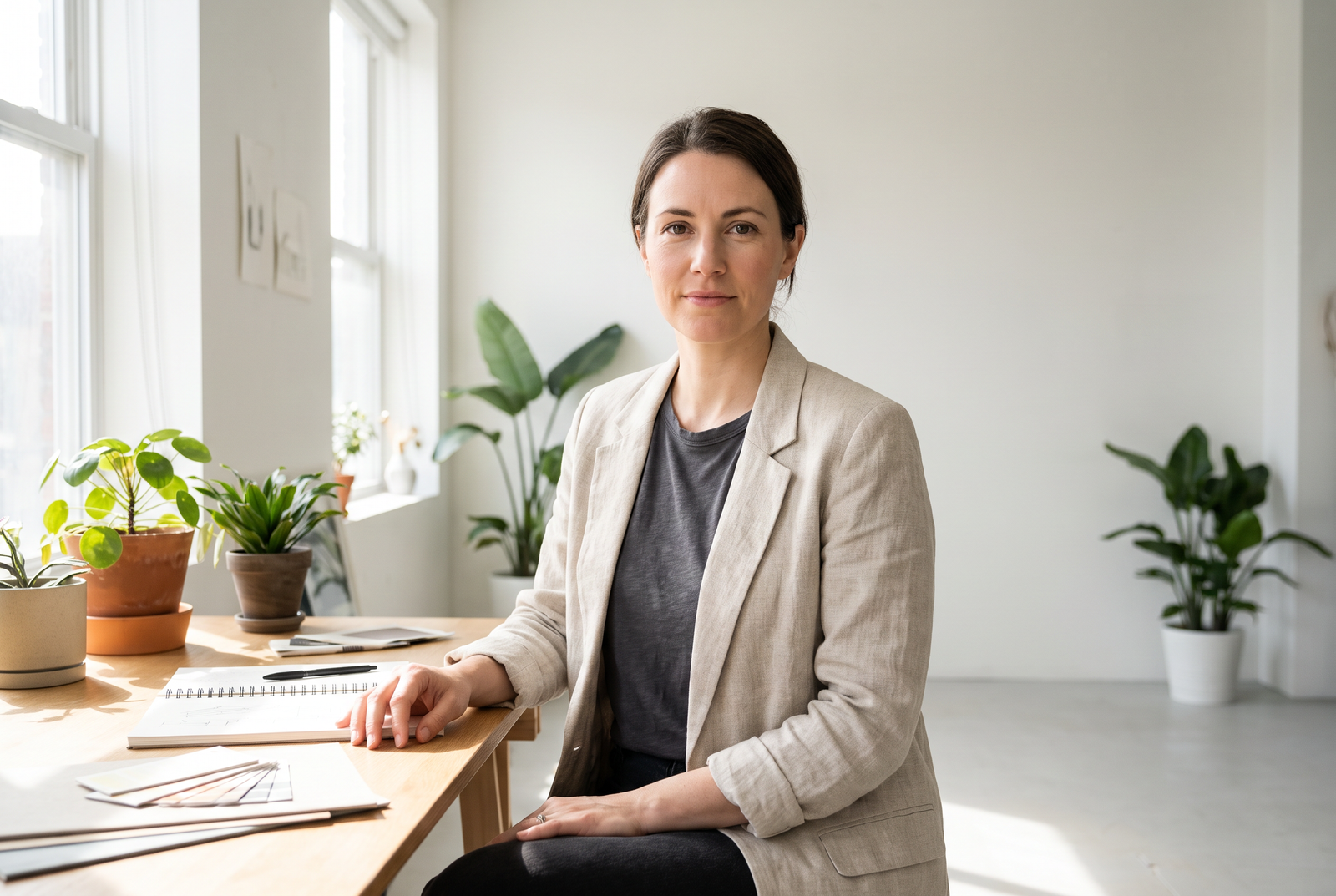 Natürliches Businessporträt in einem hellen Arbeitsraum